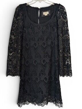 Maeve Black Lace Shift Dress with Scalloped Trim Size 0
